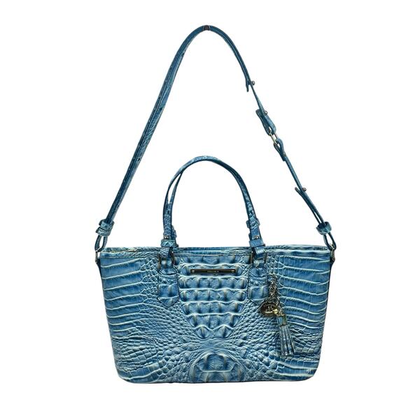 Brahmin Mini Asher Tote Satchel Bag Melbourne Cerulean Blue Croc Embossed - Picture 10 of 10